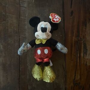 MICKEY MOUSE Sparkle TY Beanie Babies Walt DISNEY WORLD Glitter Mickey Bow Tie